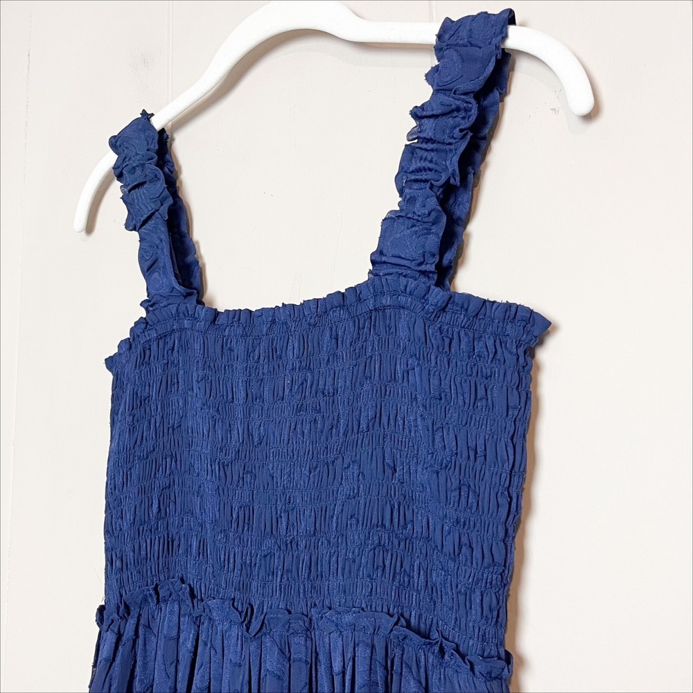 Lilly Pulitzer Hadley Smocked Maxi  Dress Small Navy Blue Paisley Preppy Tiered - Picture 8 of 12